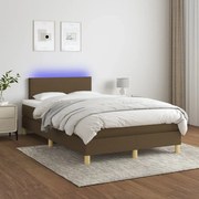 Cama box spring c/ colchão/LED 120x200cm tecido castanho-escuro