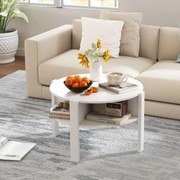 Mesa de centro redonda de 2 níveis com armazenamento de 74,5 cm com 4 prateleiras Branca