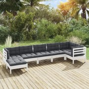 7 pcs conj. lounge de jardim c/ almofadões pinho maciço branco