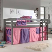Cama alta de Criança PINO 90 x 200 cm + estrado + escada + cortina BELLA Cinzenta