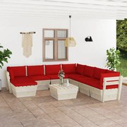 9 pcs conjunto lounge de paletes + almofadões madeira de abeto