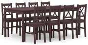 vidaXL 9 pcs conjunto de jantar em madeira de pinho castanho-escuro