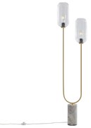 Candeeiro de pé Art Déco em latão com vidro transparente 2 luzes - Rid