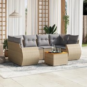 vidaXL 7 pcs conjunto de sofás p/ jardim com almofadões vime PE bege