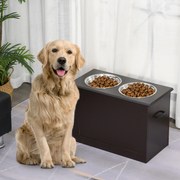 Comedouro Elevado para Cães com 2 Tigelas de Aço Inoxidável e Espaço de Armazenamento Oculto 60x30x41 cm Castanho Escuro