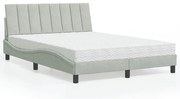 vidaXL Cama com colchão 140x190 cm veludo cinzento-claro