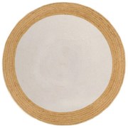 vidaXL Tapete trançado redondo 90 cm juta/algodão branco/natural