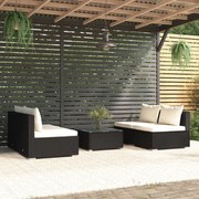 5 pcs conjunto lounge de jardim c/ almofadões vime PE preto