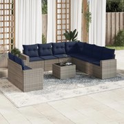 vidaXL 10 pcs conjunto sofás p/ jardim c/ almofadões vime PE cinzento