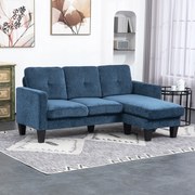 Sofá Chaise Longue Sofá em Forma de L Estofado em Poliéster Sofá de Canto Reversível 186x130x84 cm  Azul