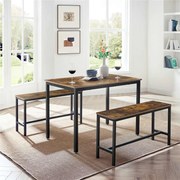 Conjunto de Mesa de jantar com 2 bancos, conjunto de cozinha Castanho Vintage + Preto