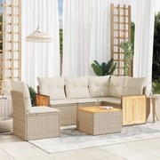 vidaXL 6 pcs conjunto de sofás p/ jardim com almofadões vime PE bege