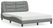 vidaXL Cama com colchão 140x200 cm tecido cinzento-claro