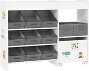 AIYAPLAY Organizador de Brinquedos para Crianças com 11 Cestas Amovíveis Compartimentos e Autocolantes 105x30x80 cm Branco e Cinza | Aosom Portugal