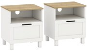 HOMCOM Mesas de Cabeceira Conjunto de 2 Mesas de Cabeceira Modernas com Gaveta Compartimento Aberto Pés de Madeira 45x38x50 cm Branco | Aosom Portugal