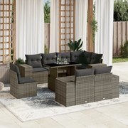 vidaXL 9 pcs conjunto sofás p/ jardim com almofadões vime PE cinzento