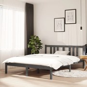 Estrutura de cama casal 135x190 cm madeira maciça cinzento