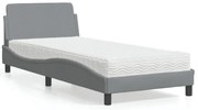 vidaXL Cama com colchão 90x200 cm tecido cinzento-claro