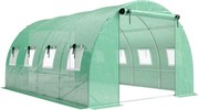 Outsunny Estufa aprox. 4 x 3 x 2 m Estufa de plástico com portas rolantes 2 portas com zíper &amp; 8 janelas de tela Varões de suporte Verde | Aosom Portugal