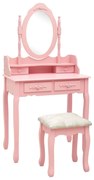 vidaXL Conj. toucador com banco 75x69x140 cm madeira paulownia rosa