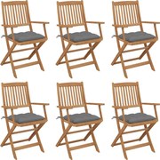 vidaXL Cadeiras de jardim dobráveis c/ almofadões 6 pcs acácia maciça