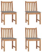 vidaXL Cadeiras de jardim c/ almofadões 4 pcs madeira de teca maciça