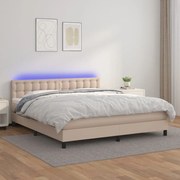 Cama box spring c/colchão/LED 180x200cm couro artif. cappuccino