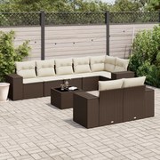 vidaXL 9 pcs conjunto sofás p/ jardim c/ almofadões vime PE castanho