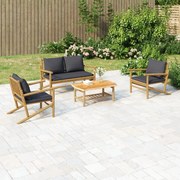 4pcs conj. lounge de jardim bambu c/ almofadões cinzento-escuro