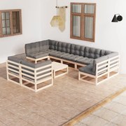 10 pcs conjunto lounge de jardim com almofadões pinho maciço