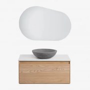 Conjunto De Móvel De Casa De Banho Suspenso 80x50 Cm Em Madeira De Freixo Tedrik Castanho Fresno & Cimento Cinzento Redondo Ø40 Cm Tarsis & - Sklum