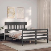 Estrutura de cama com cabeceira 140x200 cm madeira maciça cinza