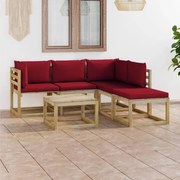 6 pcs conjunto lounge de jardim com almofadões vermelho tinto