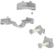 PawHut Conjunto de Prateleiras de Escalada para Gatos de 4 Peças com 2 Postes de Sisal e Plataforma para Saltar Cinzento | Aosom Portugal