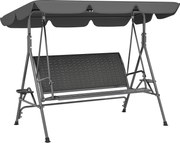 Outsunny Balanço de Jardim 3 Lugares em Rattan Pe e Aço com Toldo e Porta Copos 204x112x150 cm Cinza | Aosom Portugal