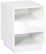 HOMCOM Mesa Cabeceira Moderna LED Controlo Remoto Gaveta Brilhante 2 Prateleiras 40x40x55 cm Design Inovador Branco | Aosom Portugal