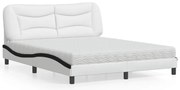 vidaXL Cama com colchão 160x200 cm couro artificial preto e branco
