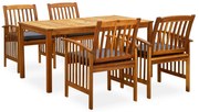 3058088 vidaXL 5 Piece Garden Dining Set with Cushions Solid Acacia Wood (45962+2x312130)