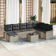 vidaXL Conjunto de Sofá de Jardim 9 Peças com Almofadas em Cinza Claro de Polirattan.