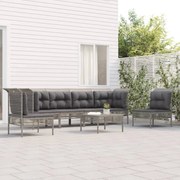 7 pcs conjunto lounge de jardim c/ almofadões vime PE cinzento