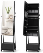 Armário para joias móvel com fechadura e espelho de corpo inteiro - branco