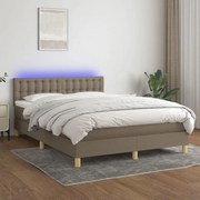 vidaXL Cama box spring colchão/LED 140x190cm tecido cinza-acastanhado