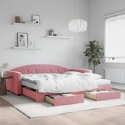 vidaXL Sofá-cama com gavetão e gavetas 100x200 cm veludo rosa