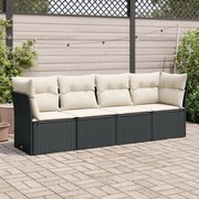 vidaXL 4 pcs conjunto de sofás para jardim c/ almofadões vime PE preto
