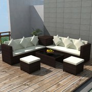 vidaXL 8 pcs conjunto lounge jardim c/ almofadões vime PE castanho