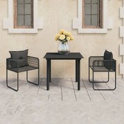 vidaXL 3 pcs conjunto de jantar para jardim vime de PVC preto