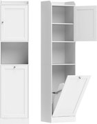 HOMCOM Armário de Casa de Banho com Cesto de Roupa Suja, Prateleira Ajustável e Compartimento Aberto, 40x30x170 cm, Branco | Aosom Portugal