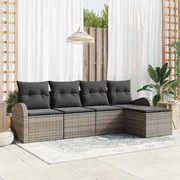 vidaXL Conjunto de Sofá de Jardim 5 Peças com Almofadas Cinzas em Rattan Sintético