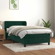 vidaXL Cama com molas/colchão 90x190 cm veludo verde-escuro