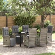 vidaXL Conjunto de Jantar de Jardim com 7 Peças e almofadas em Poliéster Rattan Cinza